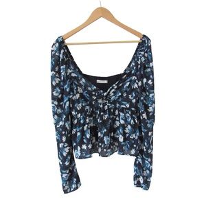 Abercrombie Fitch Blue Floral Top Medium Cropped Smocked Milkmaid Long Sleeves